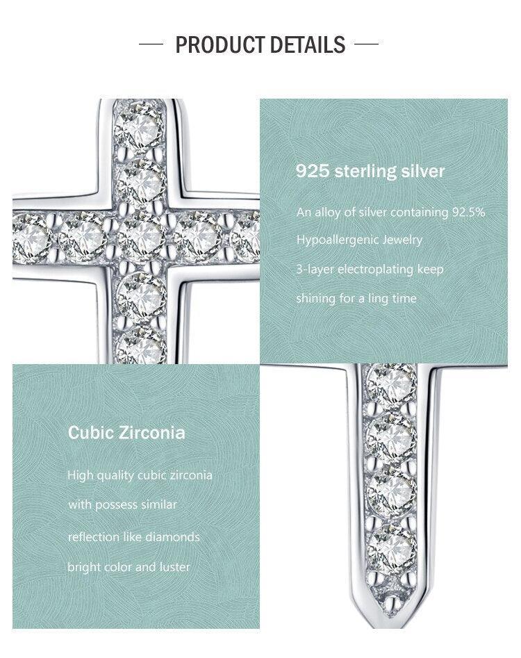 Popular Cross Dazzling Silver AAA+ Zircon Stud Fashion Classic Earrings - Fine Christian Jewellery - The Jewellery Supermarket