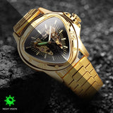 NEW - Men Golden Triangle Skeleton Mechanical Automatic Sport Watch - The Jewellery Supermarket