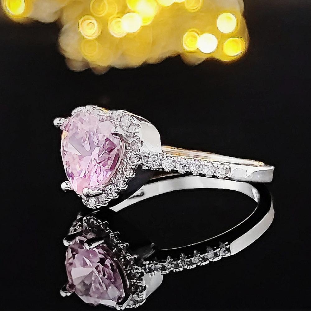 Best Gifts - Pink Silver Round Flower Ring For Wedding Engagement - The Jewellery Supermarket