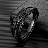 Classic Cross Egyptian Ankh Life Symbol Antique Multilayer 316L Magnetic Clasp Wrap Leather Bracelet - Religious Bangle - The Jewellery Supermarket