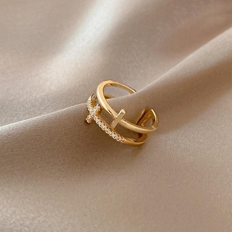 Elegant Silver Color Double Cross Flashing AAA Zircon Crytals Open Rings for Women - Christian Fashion Jewellery - The Jewellery Supermarket