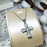 Charming Silver Colour Luxury Women White Crystal Pendant Necklace - Cute Cross Religious Necklace - The Jewellery Supermarket