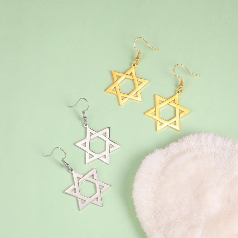 NEW Star of David Gold Silver Color Hollow Hexagram Drop Earrings For Women - The Jewellery Supermarket