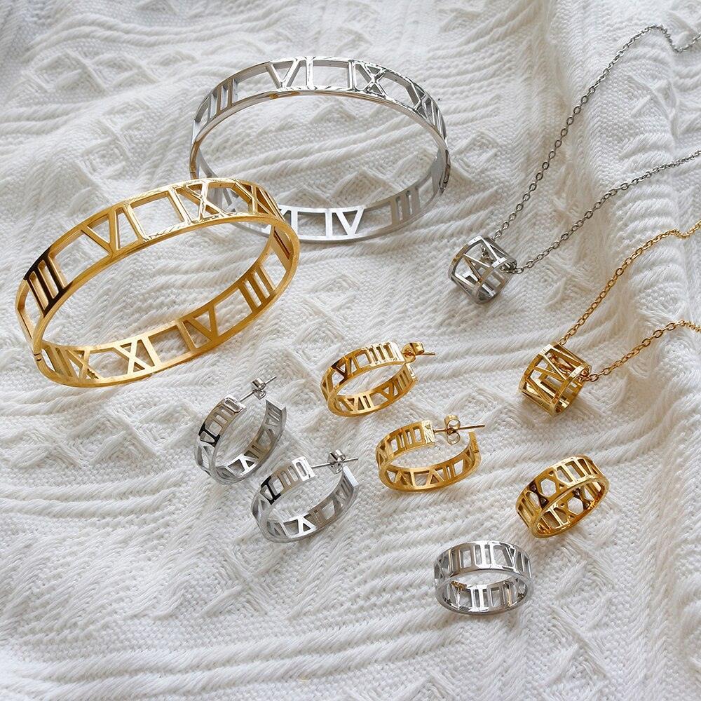 BEST SELLER New Design Hollow Roman Numerals Stainless Steel Jewellery Set for Women  - Fashion Jewellery - The Jewellery Supermarket