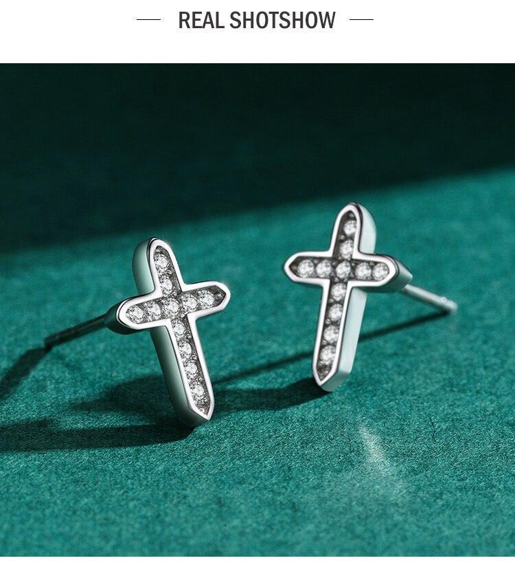 Popular Cross Dazzling Silver AAA+ Zircon Stud Fashion Classic Earrings - Fine Christian Jewellery - The Jewellery Supermarket