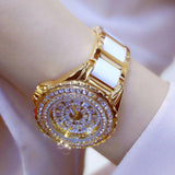 Full Simulated Diamonds Gold Colour Bracelet Ceramic Strap Waterproof Quartz Luxury Brand Women Watches - The Jewellery Supermarket