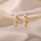 CZ Zircon Crystals Cross Hoop Stainless Steel Small Geometric Round Earrings For Women - Religious Jewellery - The Jewellery Supermarket