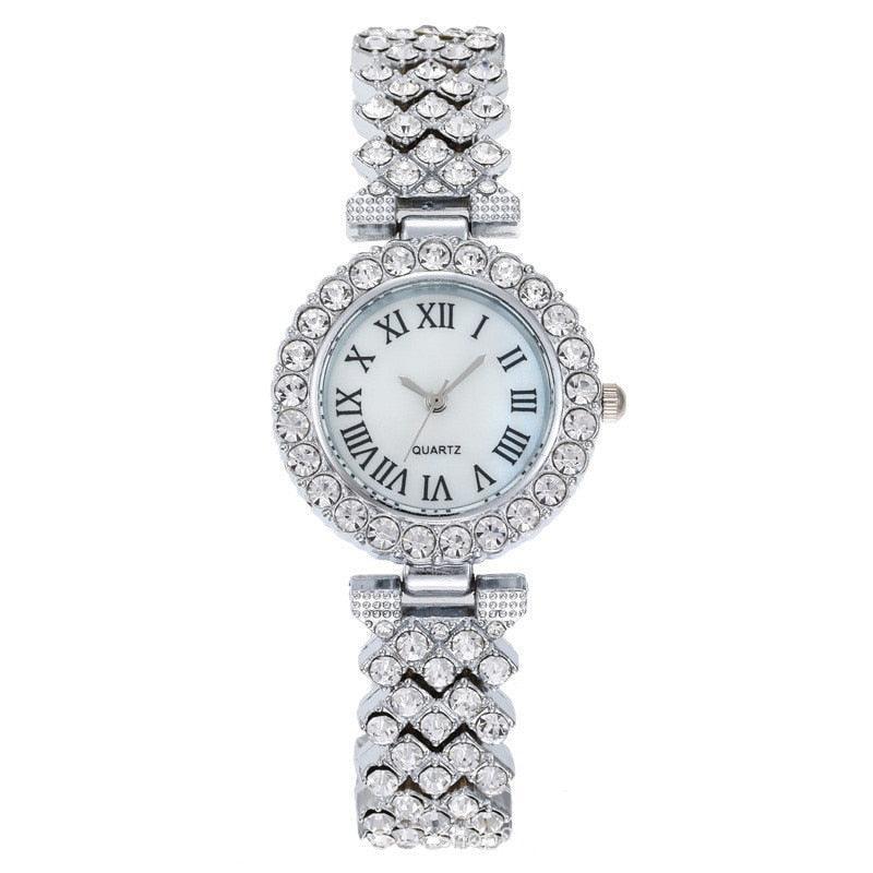 Best Selling Luxury Blig Fashion Brand Simulated Diamonds Steel Band Watch Bracelet Set - Ideal Gifts - The Jewellery Supermarket