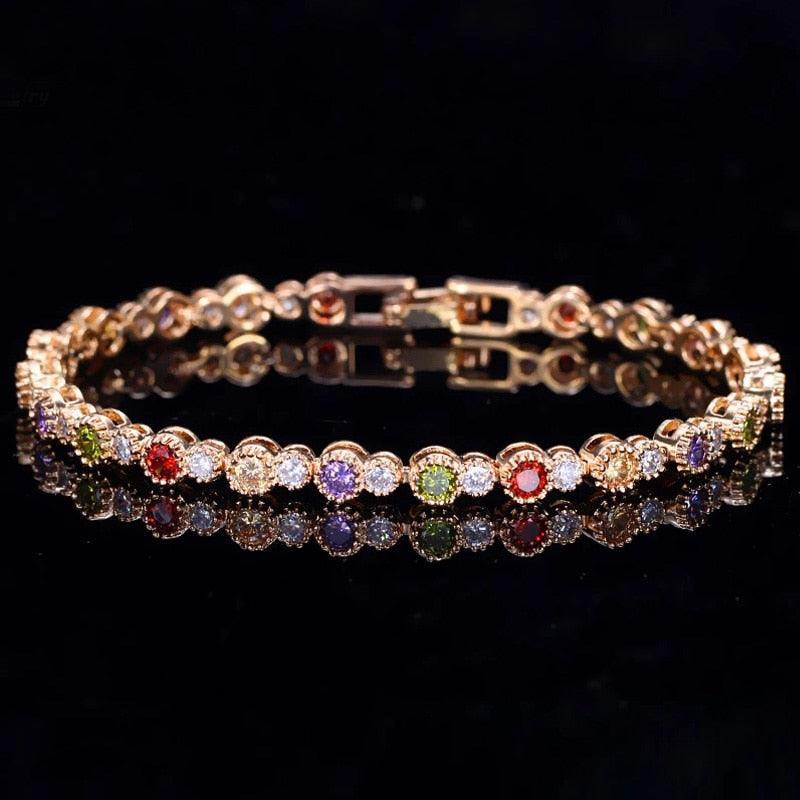 TERRIFIC Multicolor Paved Connected Round AAA+ Cubic Zirconia Simulated Diamonds Rose Gold Colour Tennis Bracelets - The Jewellery Supermarket