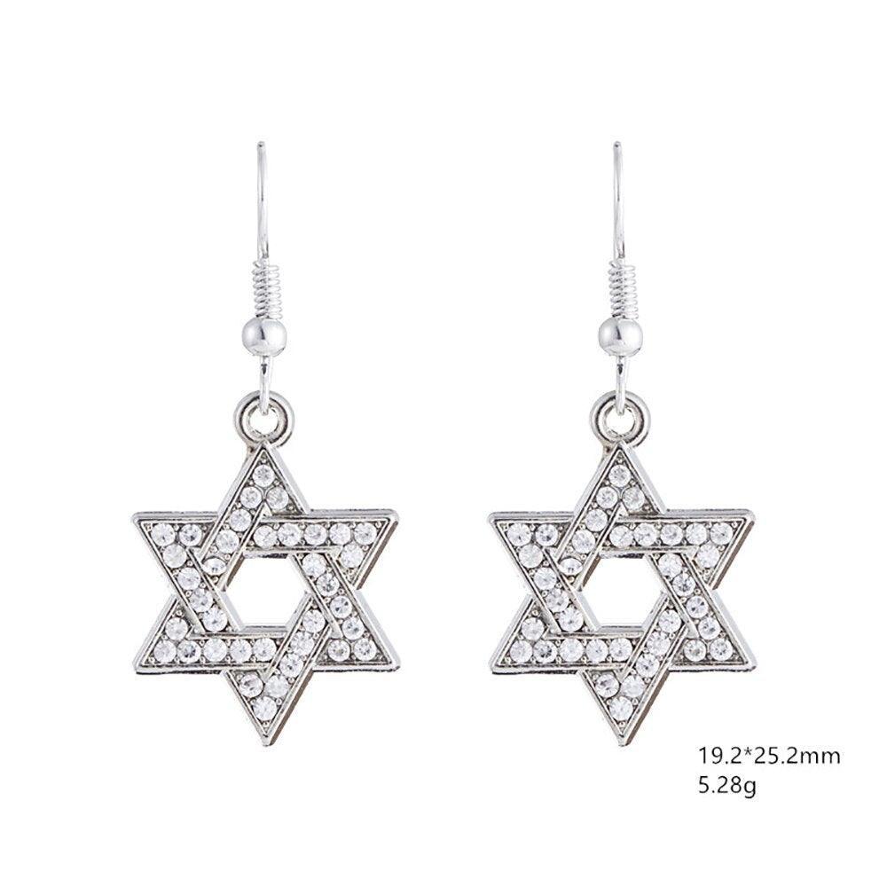 NEW Crystal Paved Star of David Vintage Jewish Jewelry Silver Plated Dangle Earrings - The Jewellery Supermarket