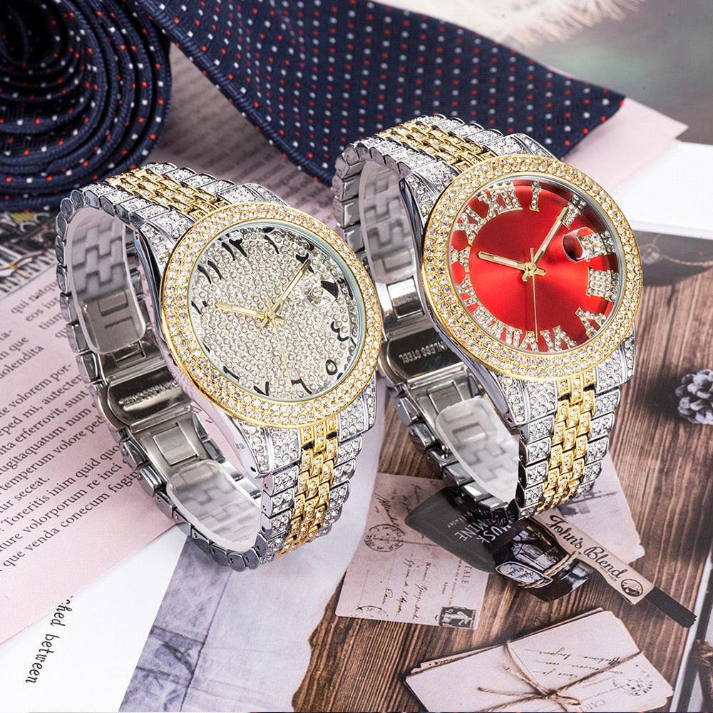 NEW Elegant Stylish Iced Out Simulated Diamond Top Brand Date Waterproof Quartz Fashion Watch - The Jewellery Supermarket