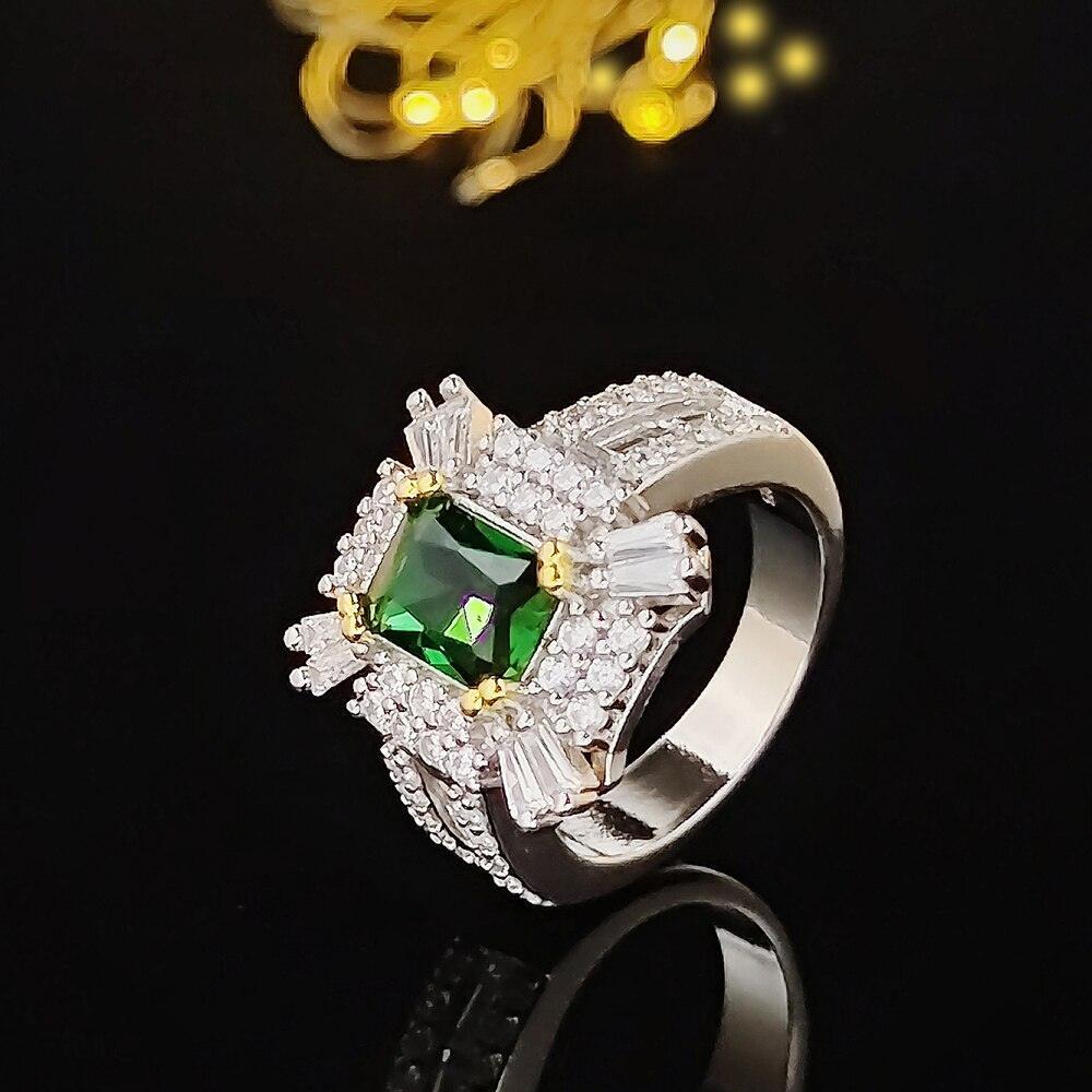 NEW - Luxury AAA+ Cubic Zirconia Green Color Princess Designer Ring - The Jewellery Supermarket