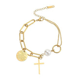 Fashion 316L Stainless Steel Gold Color Multilayer Cross Charm Bracelets For Women - Christian Jewellery - The Jewellery Supermarket