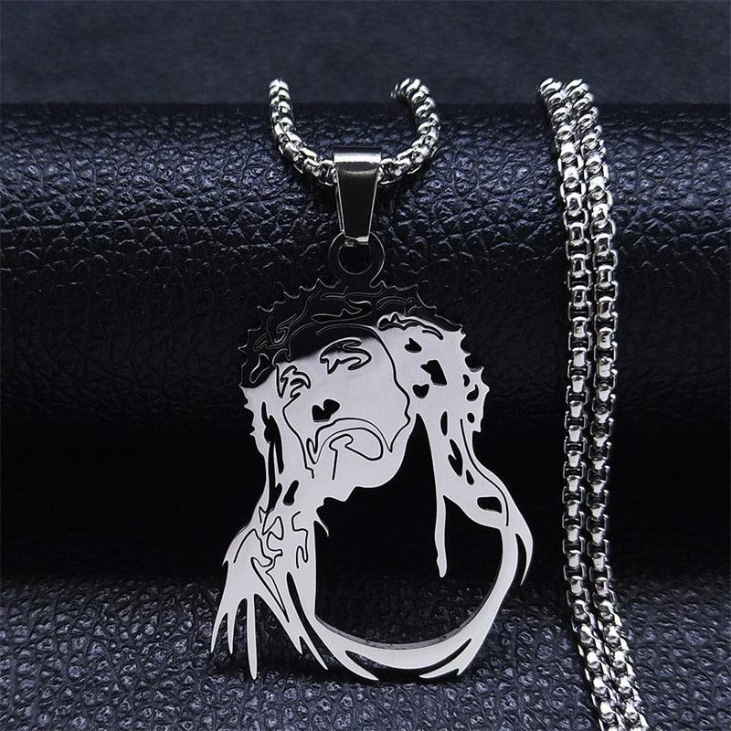 Christ Cross, Jesus Crown of Thorns Stainless Steel Crucifix Necklace - Religious Jewellery  - The Jewellery Supermarket