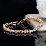 TERRIFIC Multicolor Paved Connected Round AAA+ Cubic Zirconia Simulated Diamonds Rose Gold Colour Tennis Bracelets - The Jewellery Supermarket