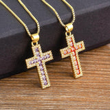 Fashion Long Chain Exquisite Multicolors Cross Pendant AAA Zircon Crystals Necklaces - Religious Jewellery