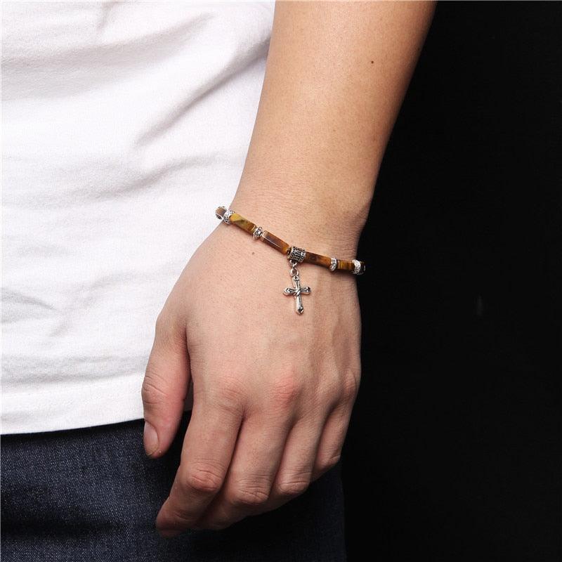 Fashion Cross Lapis lazuli, Natural Tiger Eye and Natural Stones Charms Pendant Bracelets - Christian Jewellery - The Jewellery Supermarket