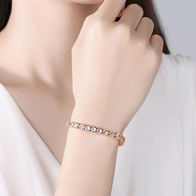 Luxury Shiny Round AAA+ Cubic Zirconia Diamond Tennis Gold Silver Colour Bracelets For Women - The Jewellery Supermarket