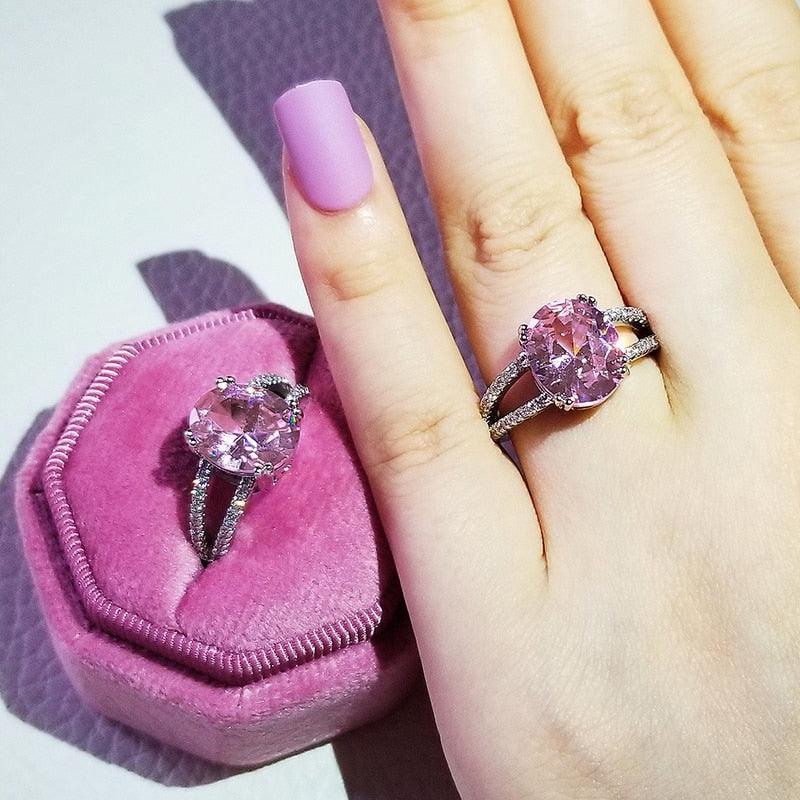 Dazzling Luxury Oval Pink AAA+ Cubic Zirconia Popular Rings - The Jewellery Supermarket