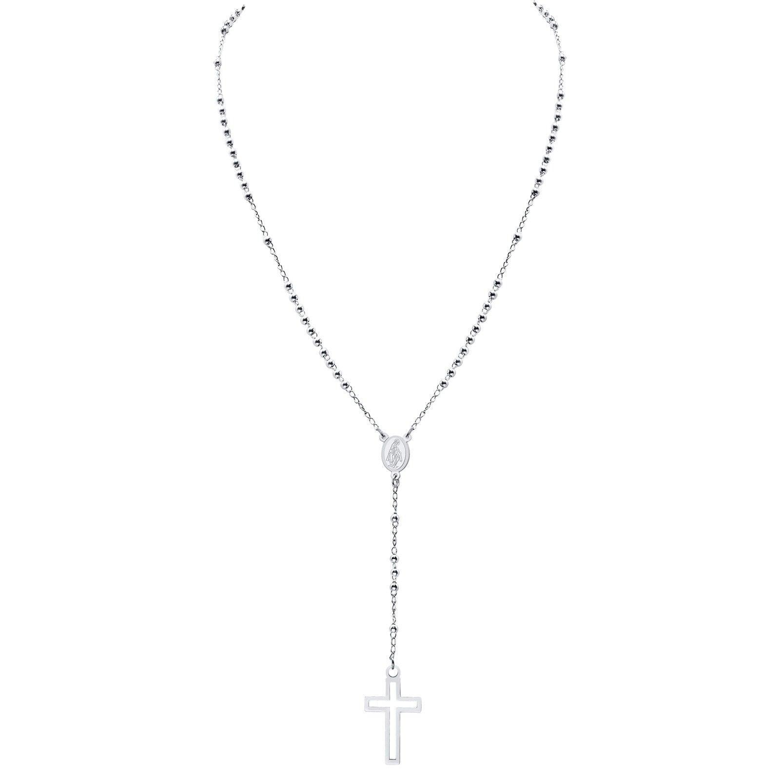Black Gold Color Stainless Steel Women Cross Rosary Necklace Cross Pendant - Prayer Church Jewellery - The Jewellery Supermarket
