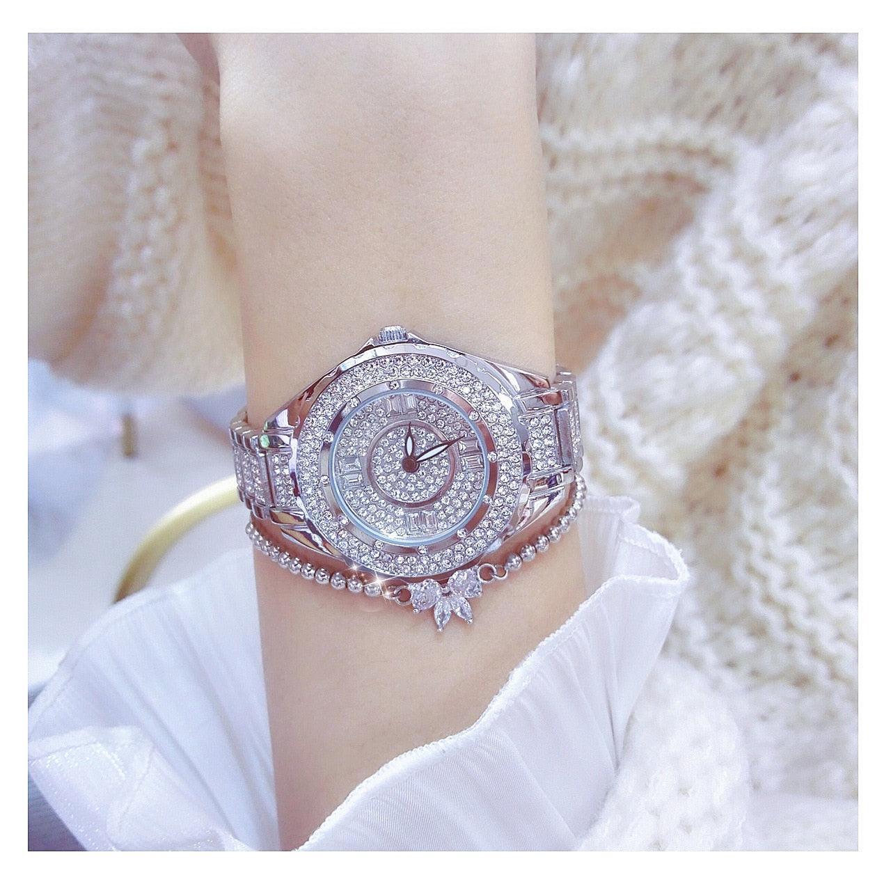 Fashion Bling Simulated Diamonds Gold Rose Gold Silver Original Elegant Ladies Watch With Bracelet Set - Ideal Gift - The Jewellery Supermarket