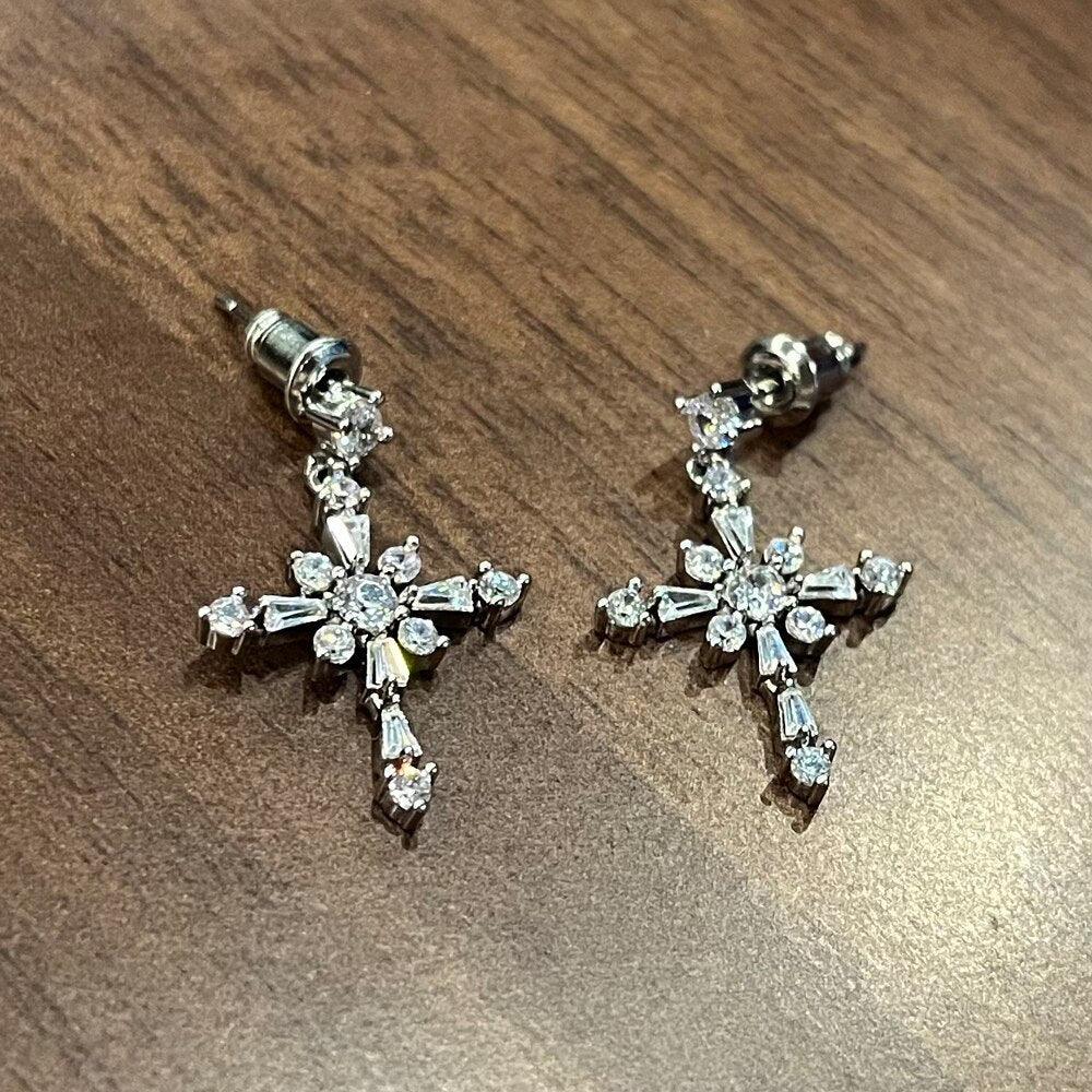 Charming Fancy Cross Dangle Earrings with Crystal Cubic Zirconia - Best Selling Religious Jewellery - The Jewellery Supermarket