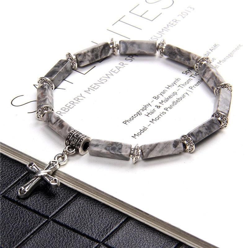 Fashion Cross Lapis lazuli, Natural Tiger Eye and Natural Stones Charms Pendant Bracelets - Christian Jewellery - The Jewellery Supermarket