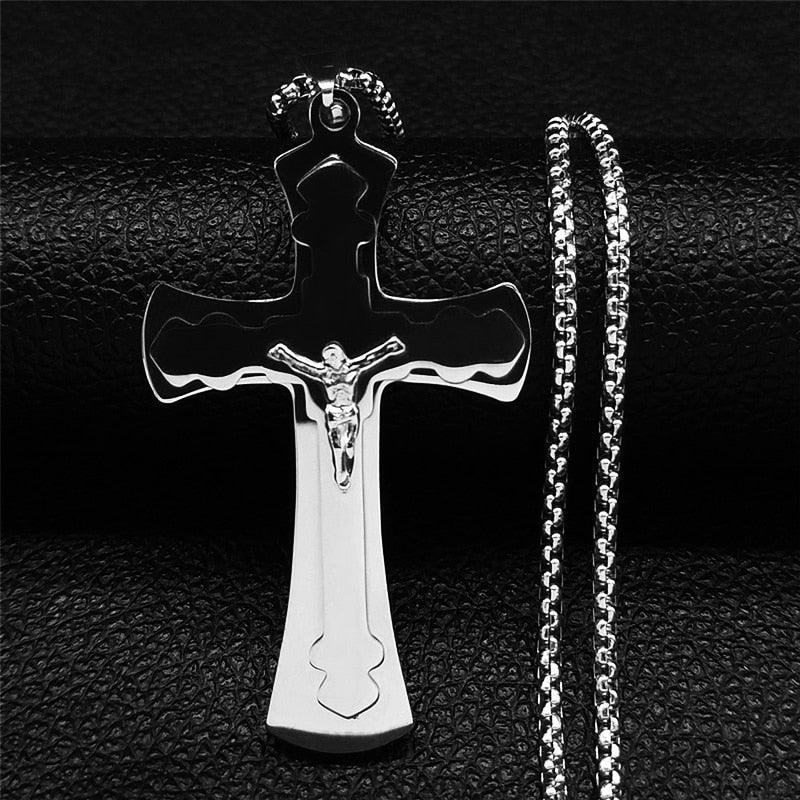 Gold Silver Color Stainless Steel Multilayer Big Long Cross Jesus Pendant Necklace for Women/Men Jewellery  - The Jewellery Supermarket