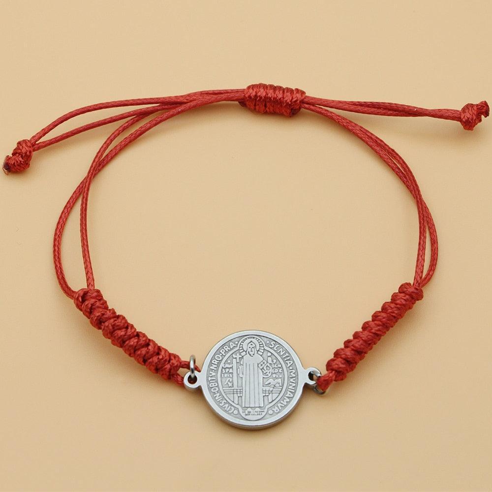 Catholic Religious Belief St. Benedict Cross Stainless Steel Bracelets Chinese Knot Bracelets for Men Women - The Jewellery Supermarket
