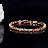 TERRIFIC Multicolor Paved Connected Round AAA+ Cubic Zirconia Simulated Diamonds Rose Gold Colour Tennis Bracelets - The Jewellery Supermarket