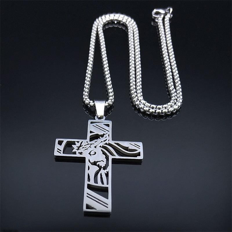 Christ Cross, Jesus Crown of Thorns Stainless Steel Crucifix Necklace - Religious Jewellery  - The Jewellery Supermarket