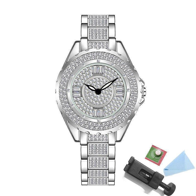 Fashion Bling Simulated Diamonds Gold Rose Gold Silver Original Elegant Ladies Watch With Bracelet Set - Ideal Gift - The Jewellery Supermarket