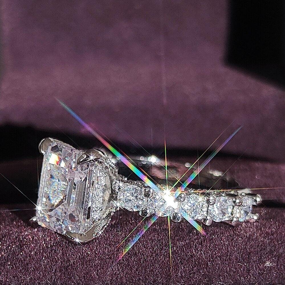 New Luxury Princess Cut Silver Color AAA+ CZ Diamonds Designer Engagement Ring - The Jewellery Supermarket