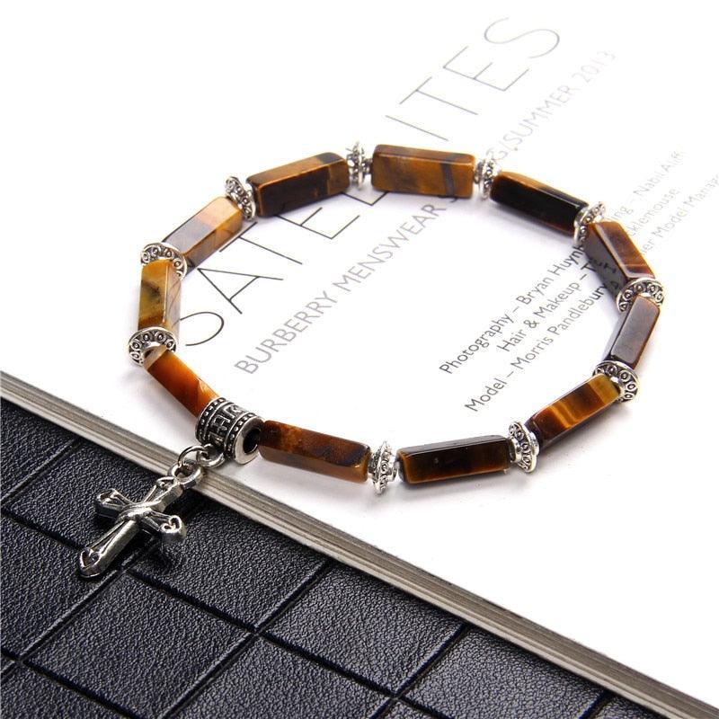 Fashion Cross Lapis lazuli, Natural Tiger Eye and Natural Stones Charms Pendant Bracelets - Christian Jewellery - The Jewellery Supermarket