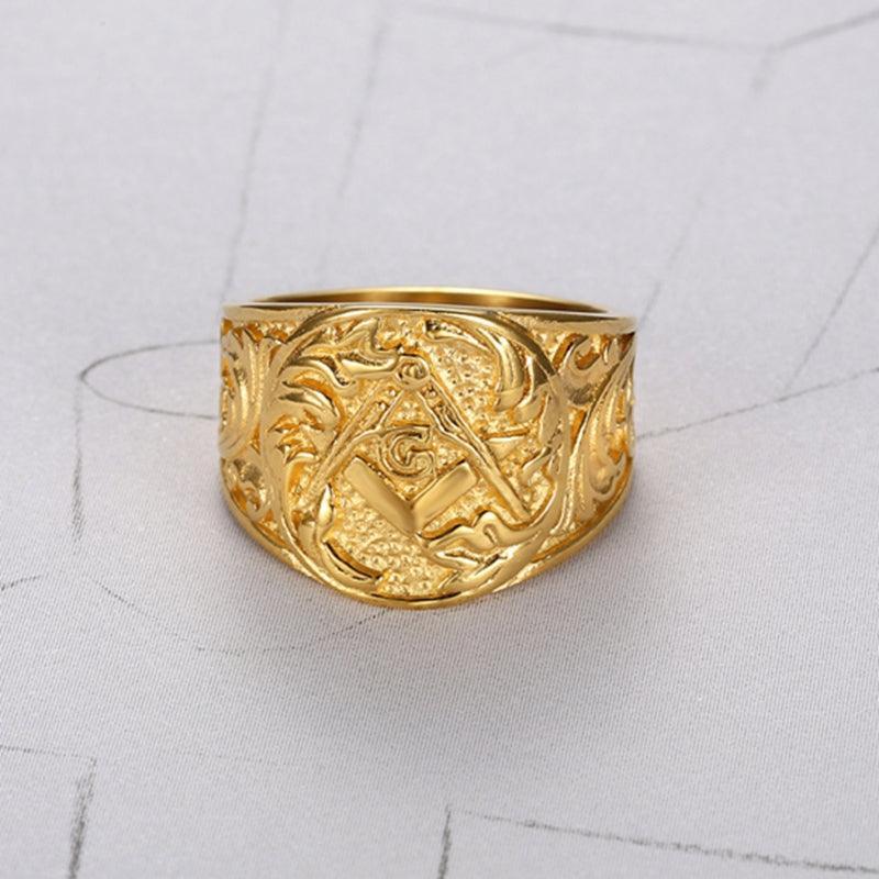 Letter Carved Vintage Stainless Steel Luxury Masonic Rings - The Jewellery Supermarket