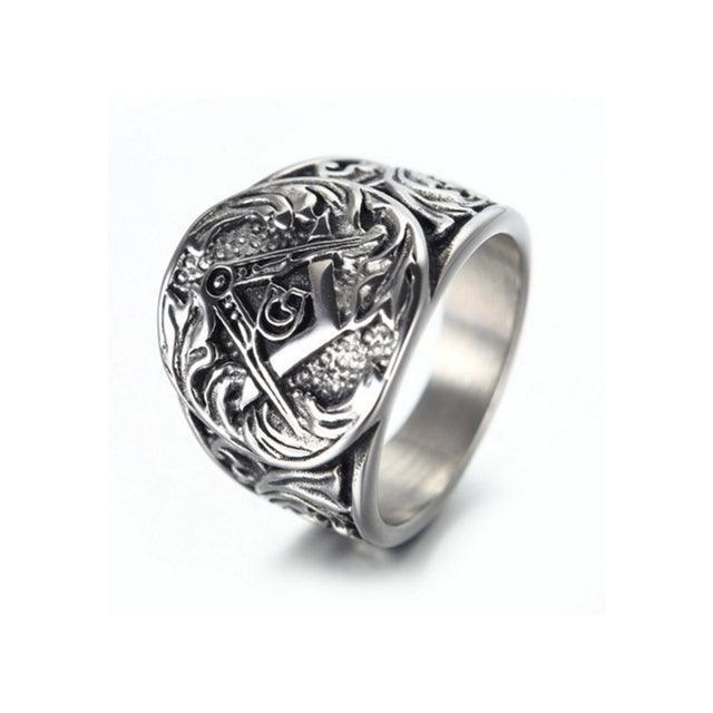Letter Carved Vintage Stainless Steel Luxury Masonic Rings - The Jewellery Supermarket