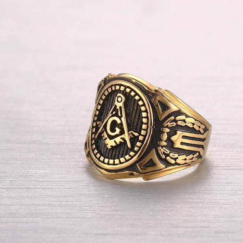 Hot Vintage 316L Stainless Steel Gold Colour Men Retro Masonic Ring - The Jewellery Supermarket
