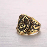 Hot Vintage 316L Stainless Steel Gold Colour Men Retro Masonic Ring - The Jewellery Supermarket