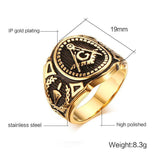 Hot Vintage 316L Stainless Steel Gold Colour Men Retro Masonic Ring - The Jewellery Supermarket