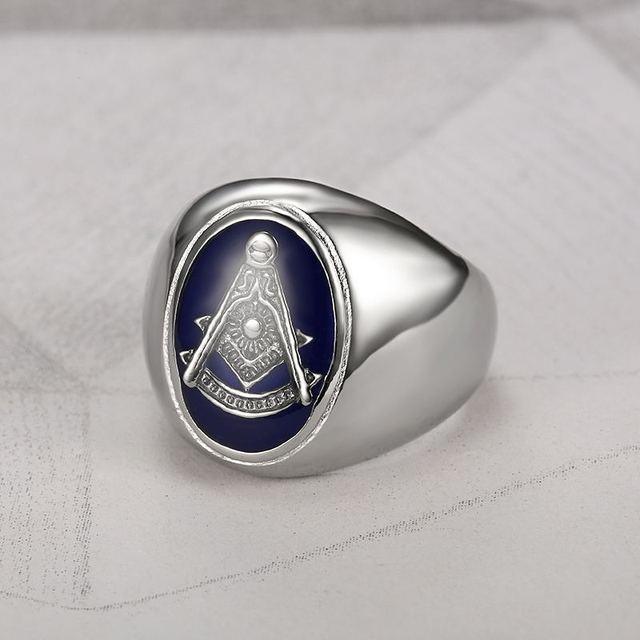 New Silver Gold Colour Masonic Symbol Men's 316L Stainless Steel Masonic Ring - The Jewellery Supermarket