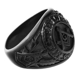 Master Mason Freemason Men's Black Stainless Steel Vintage Style Masonic Ring - The Jewellery Supermarket