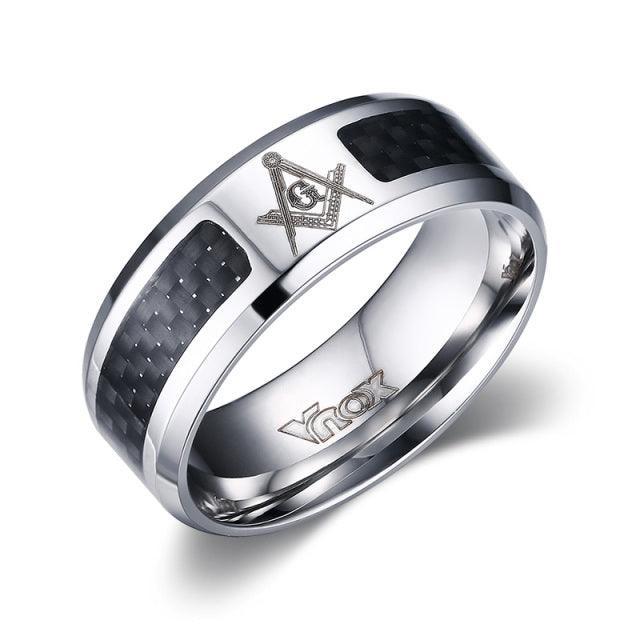 Masonic Men Stainless Steel and Carbon Fibre Rings - The Jewellery Supermarket