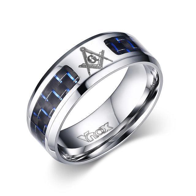 Masonic Men Stainless Steel and Carbon Fibre Rings - The Jewellery Supermarket