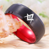 Masonic Men's Black Tungsten with Red Anodized Aluminum Inlay Ring - The Jewellery Supermarket