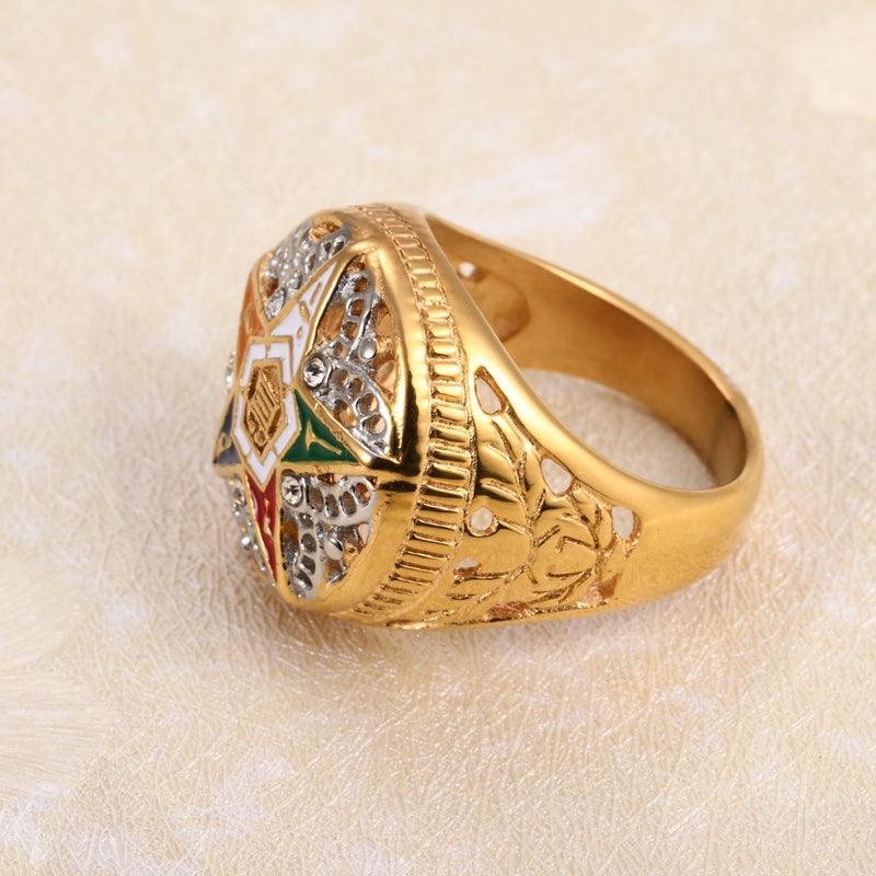 Best Gifts - 316l Stainless Steel gold Order of the Eastern Star Masonic Rings - The Jewellery Supermarket