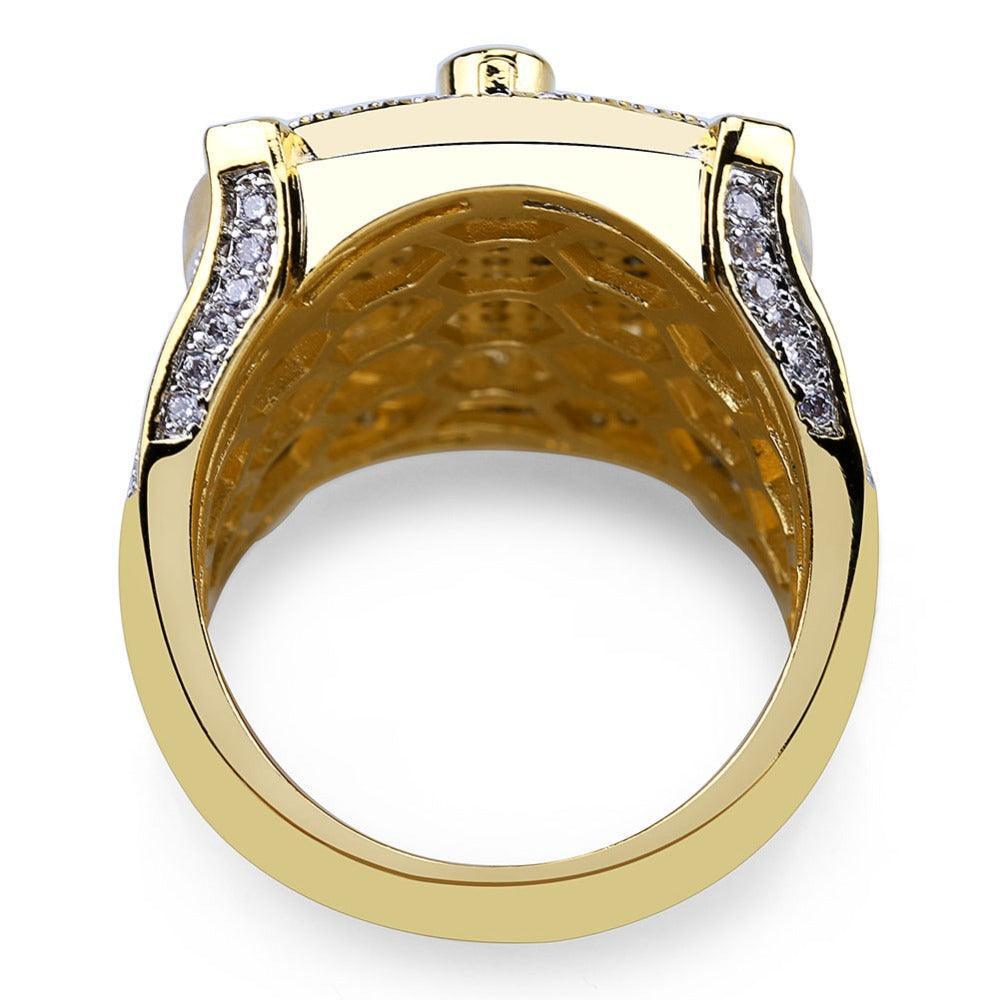 Gold Color Plated Brass Iced Out Micro Pave Cubic Zircon Masonic Ring - The Jewellery Supermarket