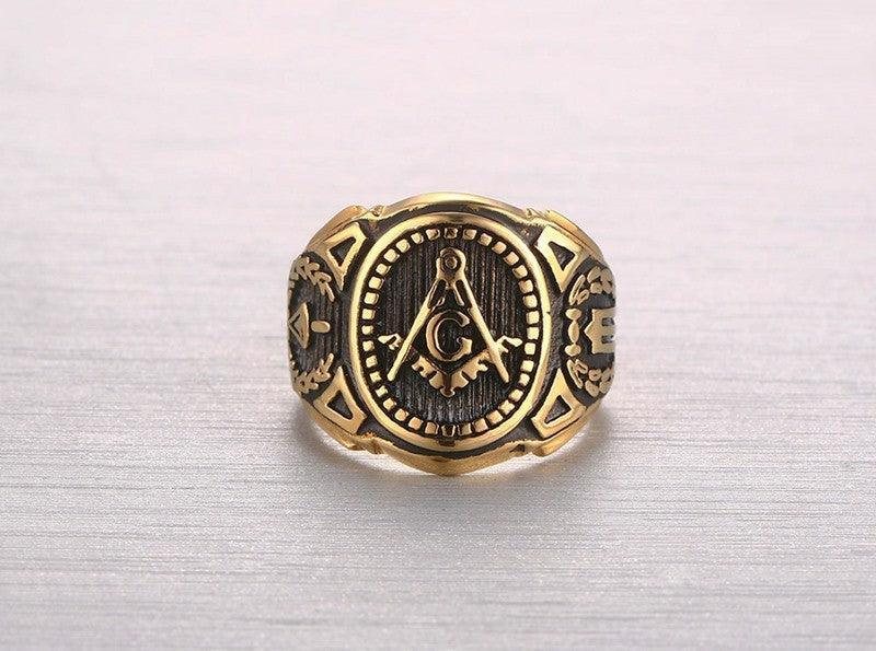 Hot Vintage 316L Stainless Steel Gold Colour Men Retro Masonic Ring - The Jewellery Supermarket