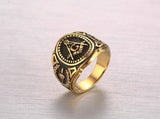 Hot Vintage 316L Stainless Steel Gold Colour Men Retro Masonic Ring - The Jewellery Supermarket