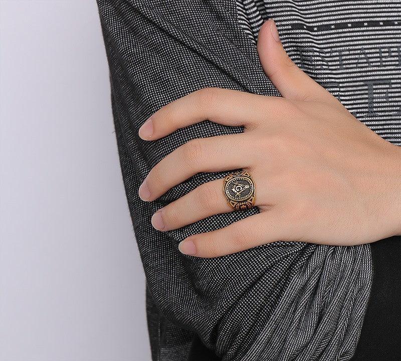 Hot Vintage 316L Stainless Steel Gold Colour Men Retro Masonic Ring - The Jewellery Supermarket