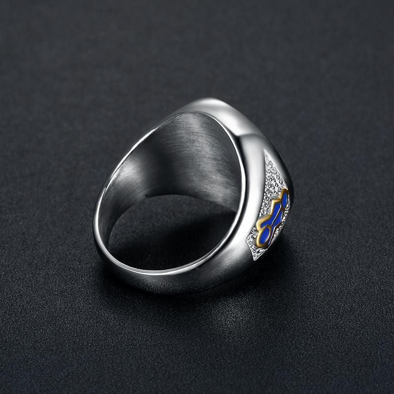 Blue Enamel Gold Tone Stainless Steel Freemason Signet Rings - The Jewellery Supermarket